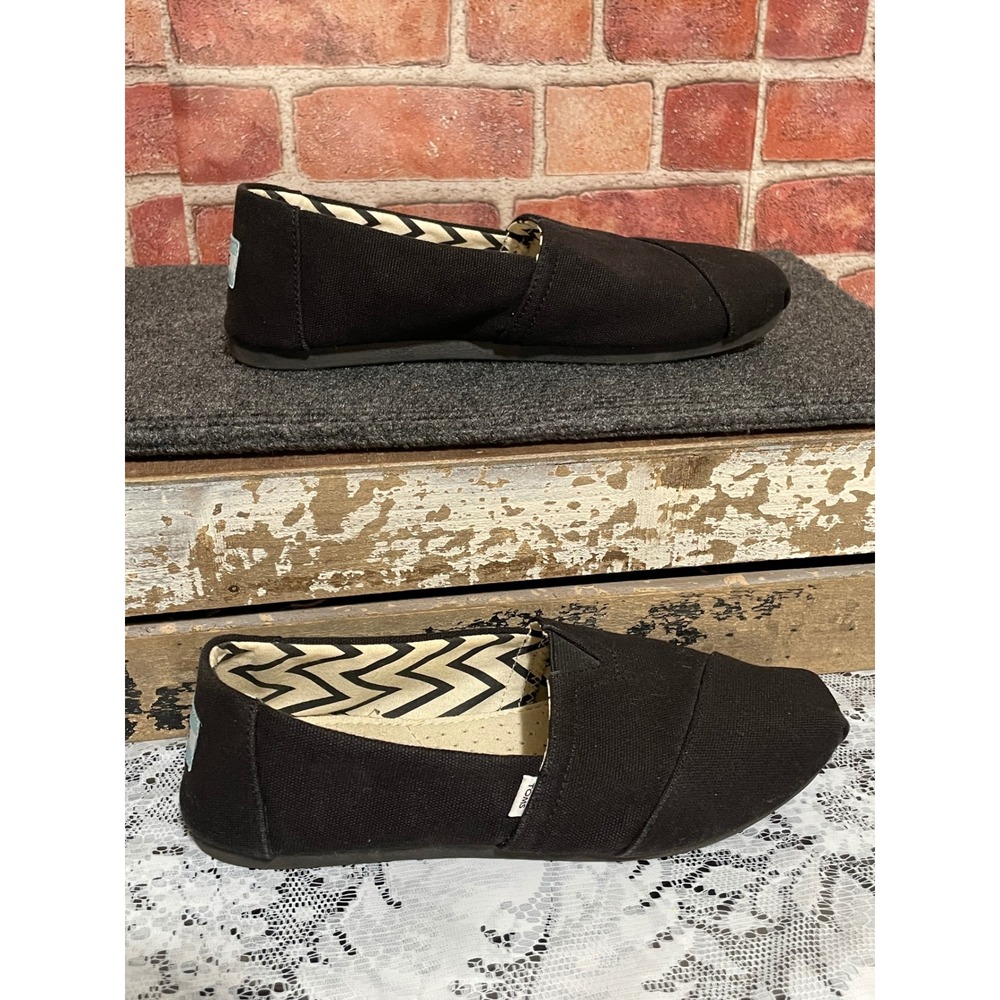TOMS Alpargata Black Canvas Slip On Shoes Womens 7 Flat Espadrille 10017716